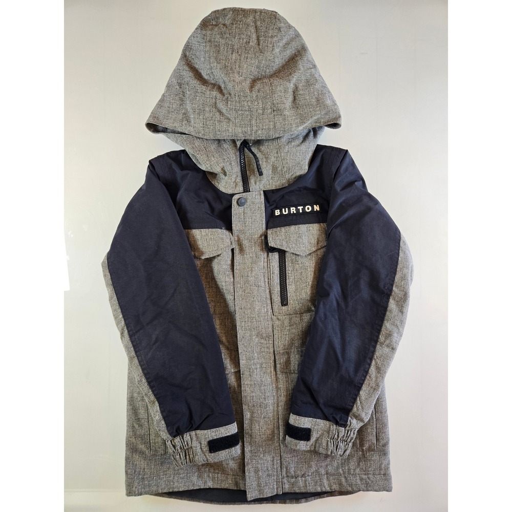 Burton Kids Snowboard Jacket Gray Black XS 6/7 Room To Grow Hooded Ski Coat